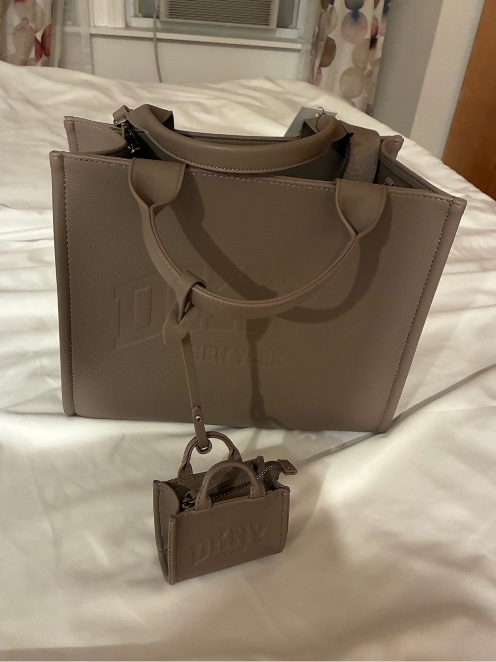 DKNY Taupe Tote Bag with Detachable Charm - Picture 2 of 4
